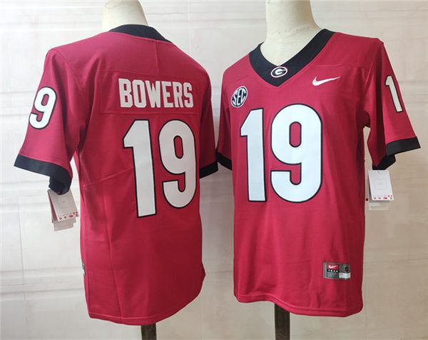 Men Georgia Bulldogs 19 Bowers Red Nike 2025 NCAA Jersey